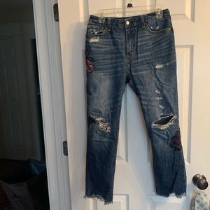 A&F High Waisted Distressed Embroidered Jeans